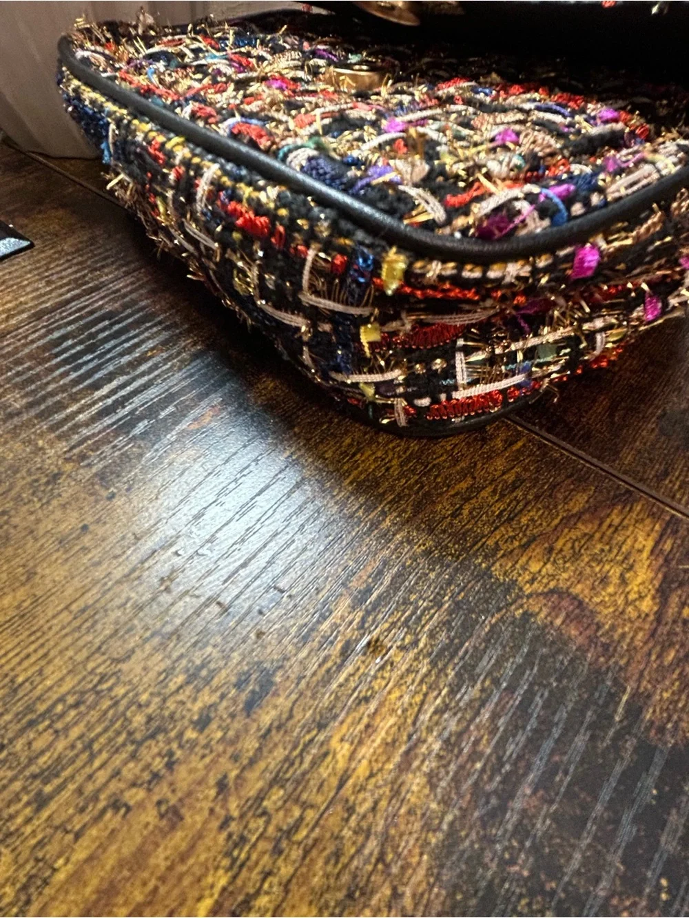 Guess Tanyel Mini Crossbody Bag Multicolor Tweed Gold Chain NWOT